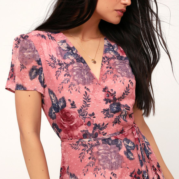 Lorna Mauve Pink Floral Print Midi Wrap Dr… - Picture 4 of 4